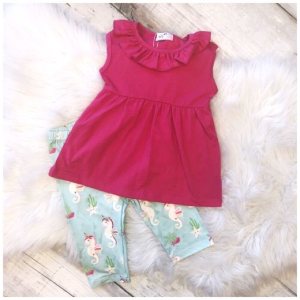 Seacorn solid pink top Capri Set